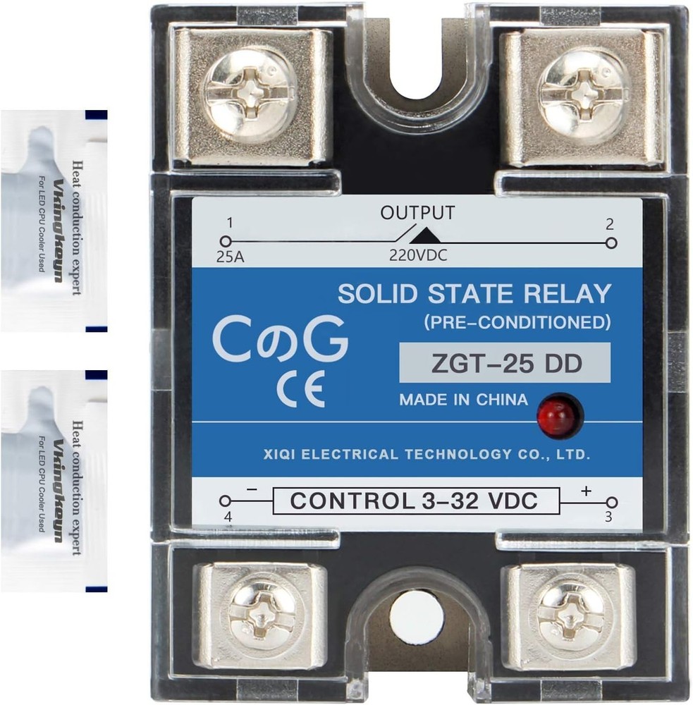 Durable Solid State Relay SSR-25DD, 25A, Panel Mount with Thermal Grease