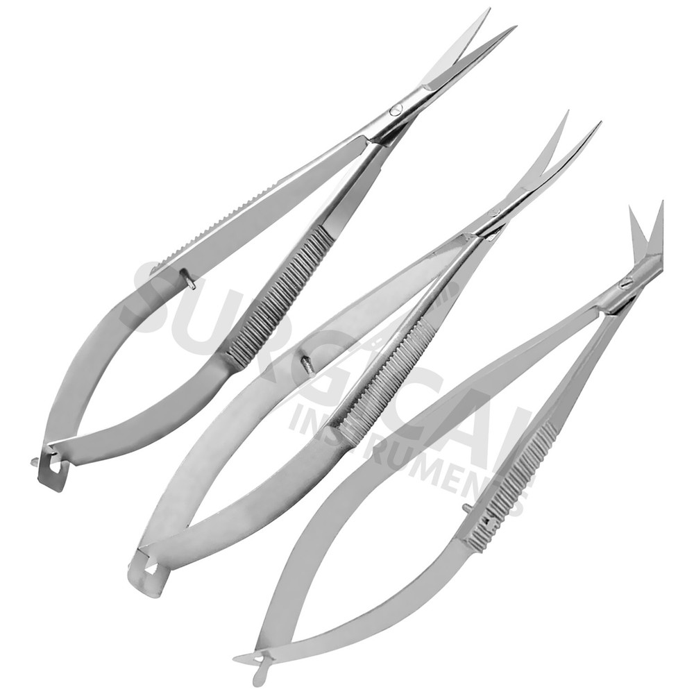 3 Pcs Micro Iris Scissors Sharp Straight Curved Angled Ophthalmic Instruments