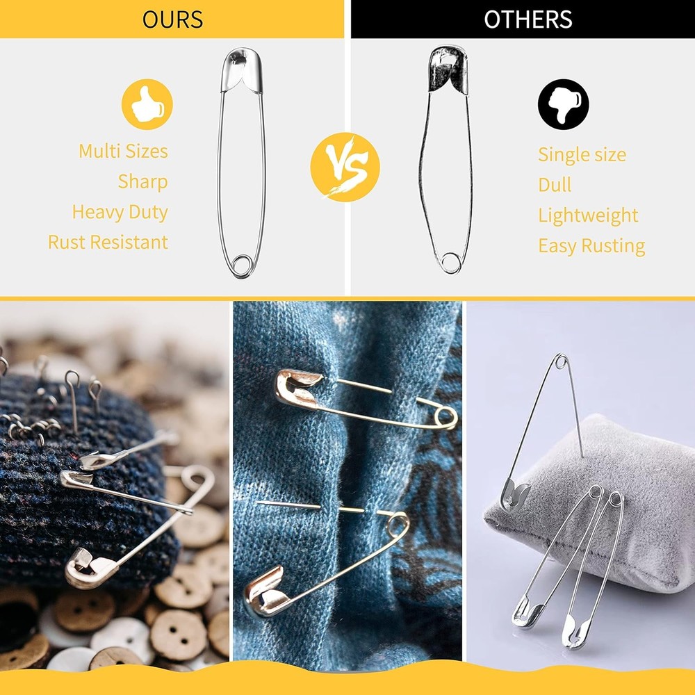 150 Pcs Silver Safety Pins Assorted Sizes Bulk