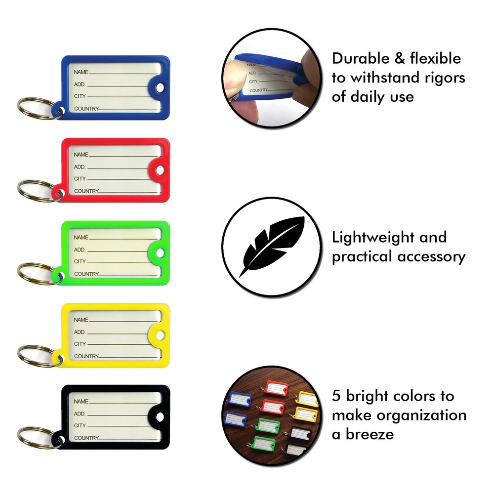 100pack Tough Plastic Key Tags with Split Ring Label Window, Coded ID Tags