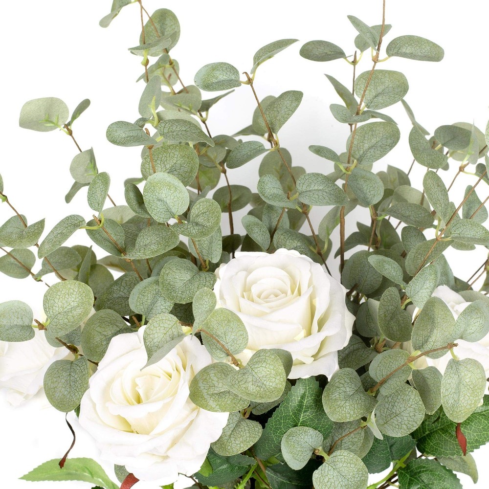 6 Pcs 27" Eucalyptus Stems Greenery Stems Eucalyptus Leaf Spray in Green Silk...