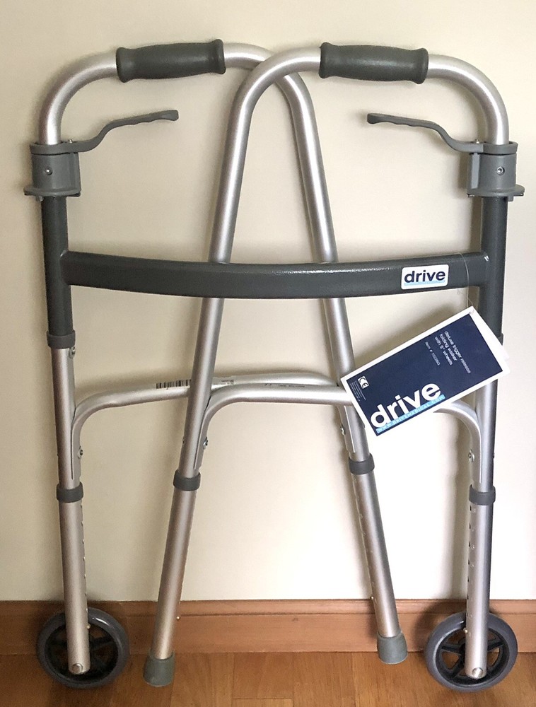 DRIVE DELUXE Trigger Release Folding Walker GRAY 5” Wheels Adjustable Height NWT