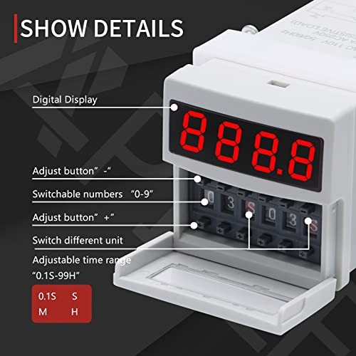 Timer Relay Digital Display 0.1S-99H Delay Time Relay 8 Pin with Base 110V AC
