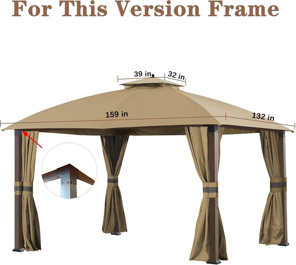 Tear-Resistant Beige Canopy Replacement for Eagle Brooke Gazebo Models 10x12