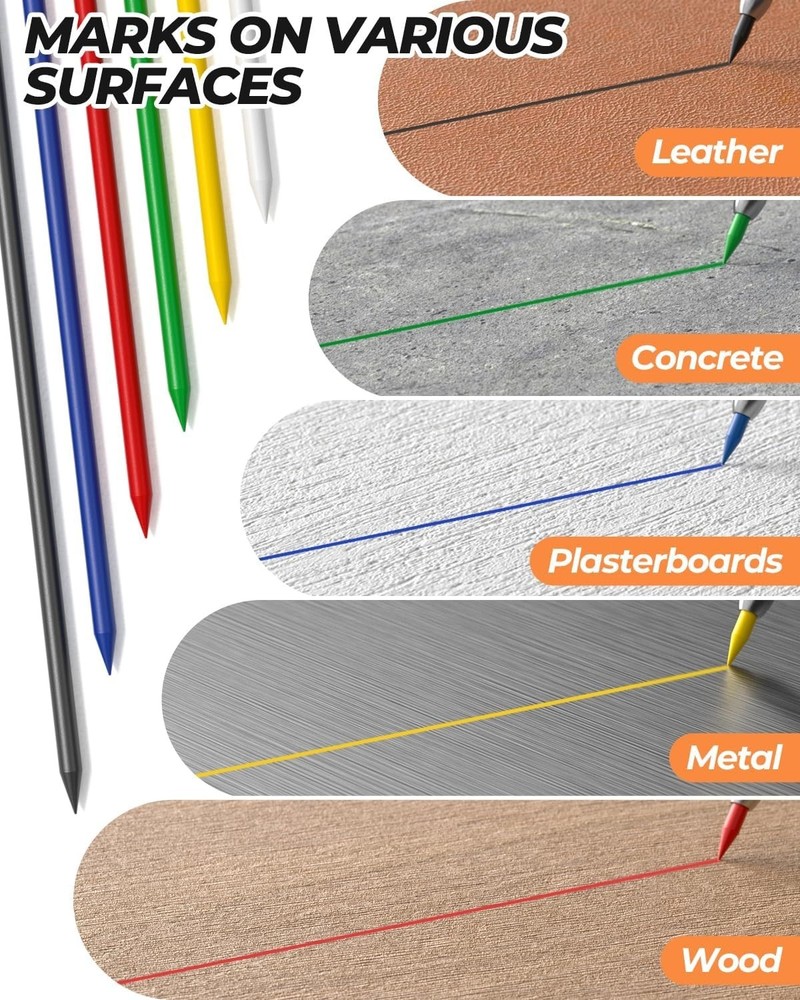 Versatile Construction Pencil Set with Sharpener and 6 Color Refills for Marking
