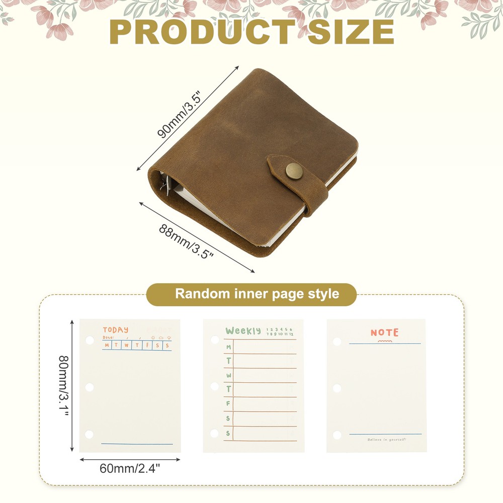 A9 Leather Journal, 2Pcs 3 Ring Notebook Binder Planner Loose Leaf, Brown