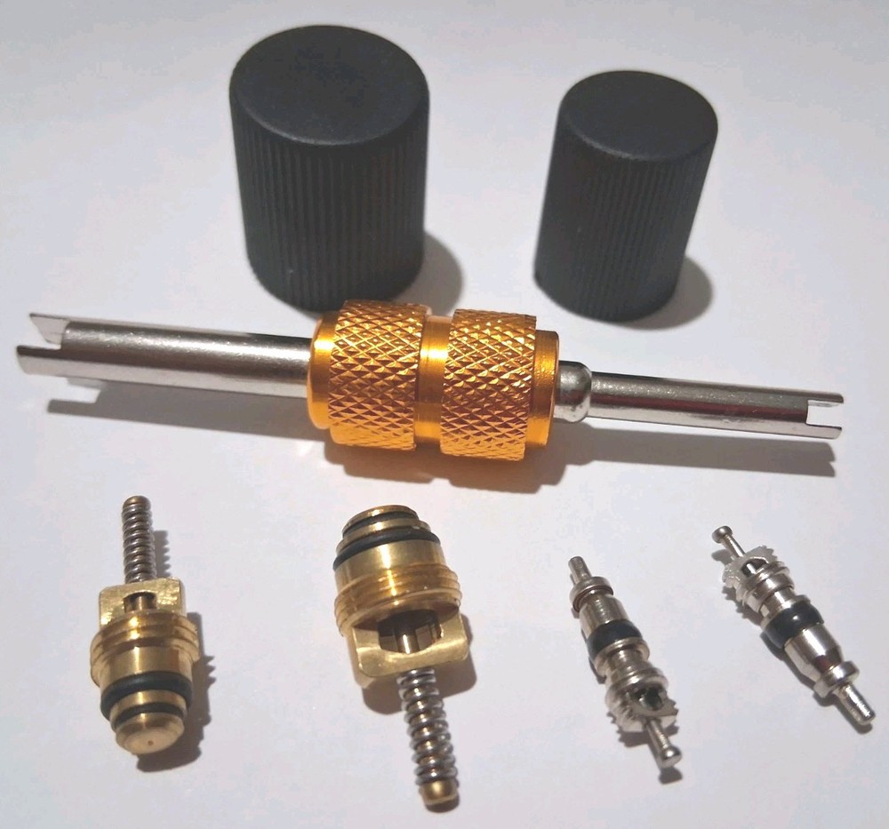 AC System Cap & Valve Service Kit + Schrader Valve Core Remover - Installer Tool