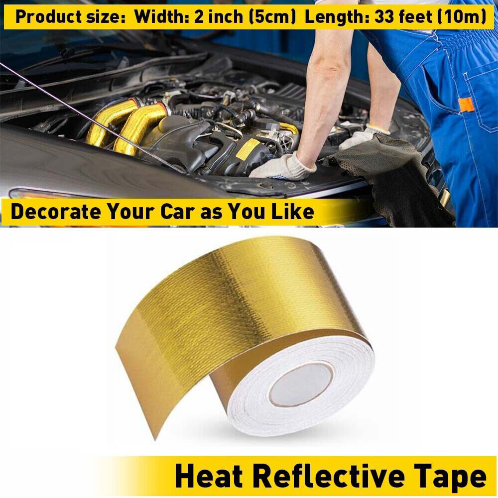 Gold Intake Heat Reflective Tape Wrap Self Adhesive High Temperature 2"33Ft US