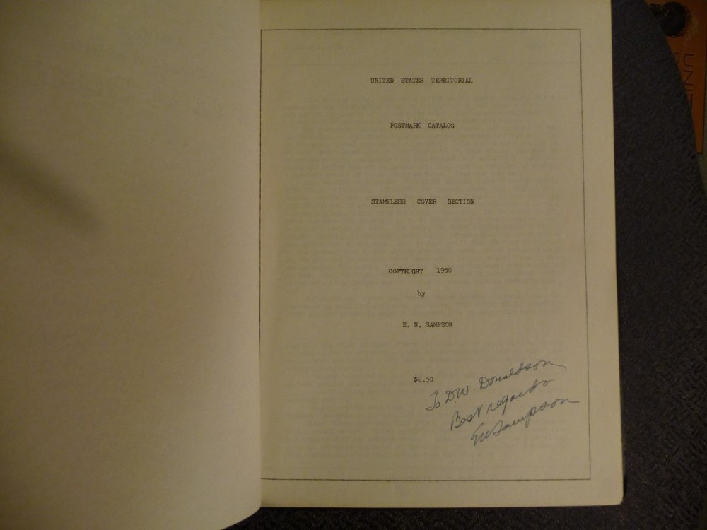 US Territorial Postmark Catalog By E.N. Sampson 1950 Used Condition SKU# 37910