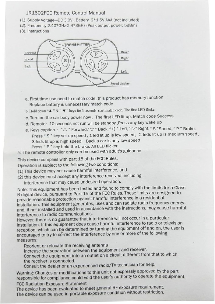 JR1602FCC 2.4Ghz Bluetooth Remote Control for Power Wheels,Remote Transmitter...