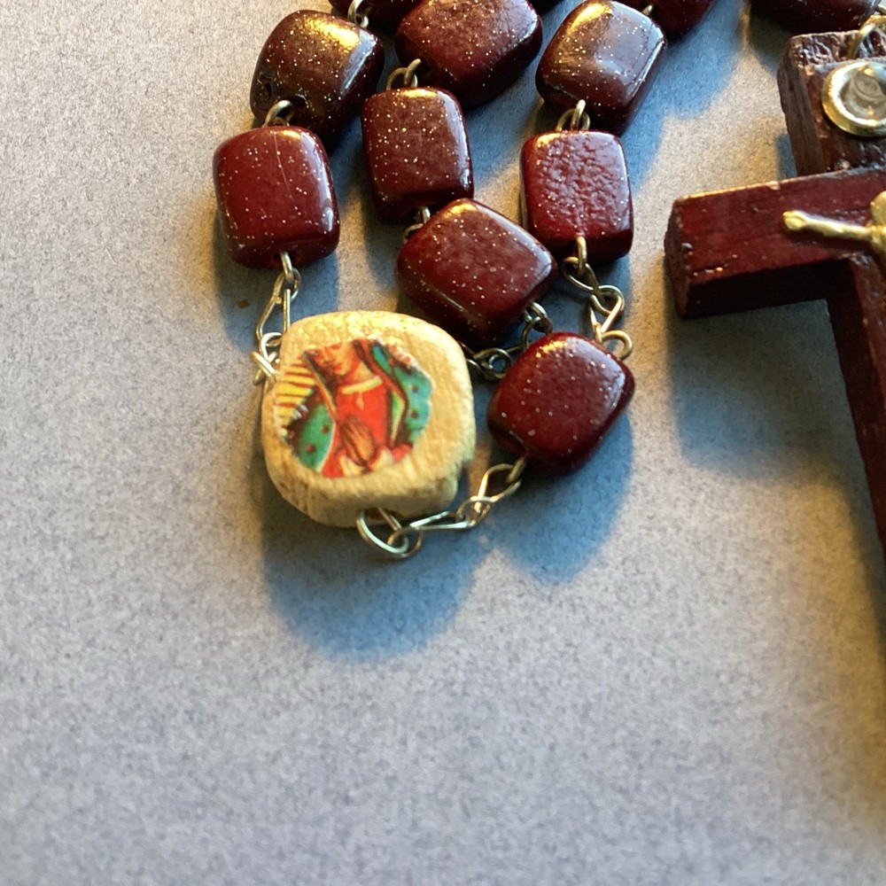 Vintage Catholic Religious 21” Maroon Rosary Beads. #259