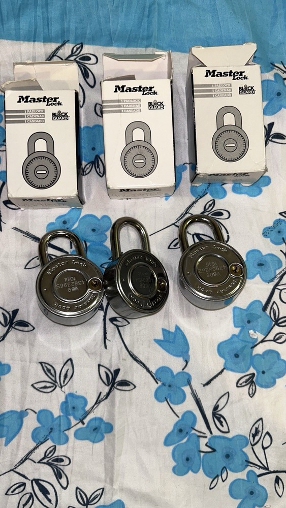 (3) NEW MASTER LOCK BLACK PADLOCKS,COMBINATION DIAL (READ DESCRIPTION)
