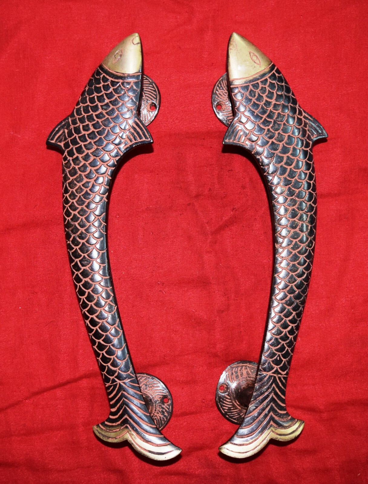 Antique Fish Shaped Pair Door Handle Restaurant Pulls Brass Handmade Finish OP3