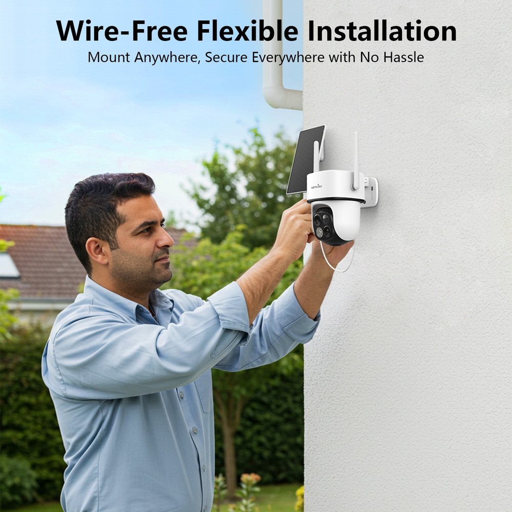 Wansview Solar Wireless Security Camera 360°PTZ 2K 3MP Dual-Cam Human Detection
