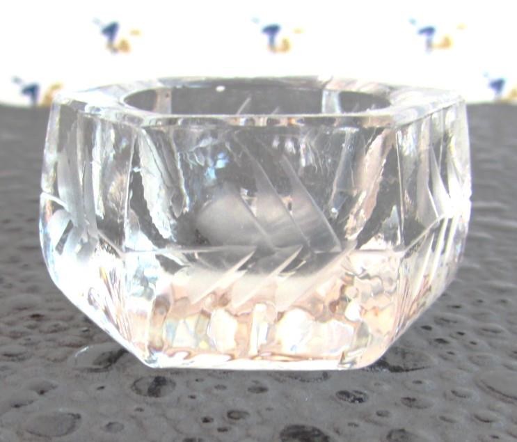 Etched Hexagon Open Salt Cellar Dip ca 1900's