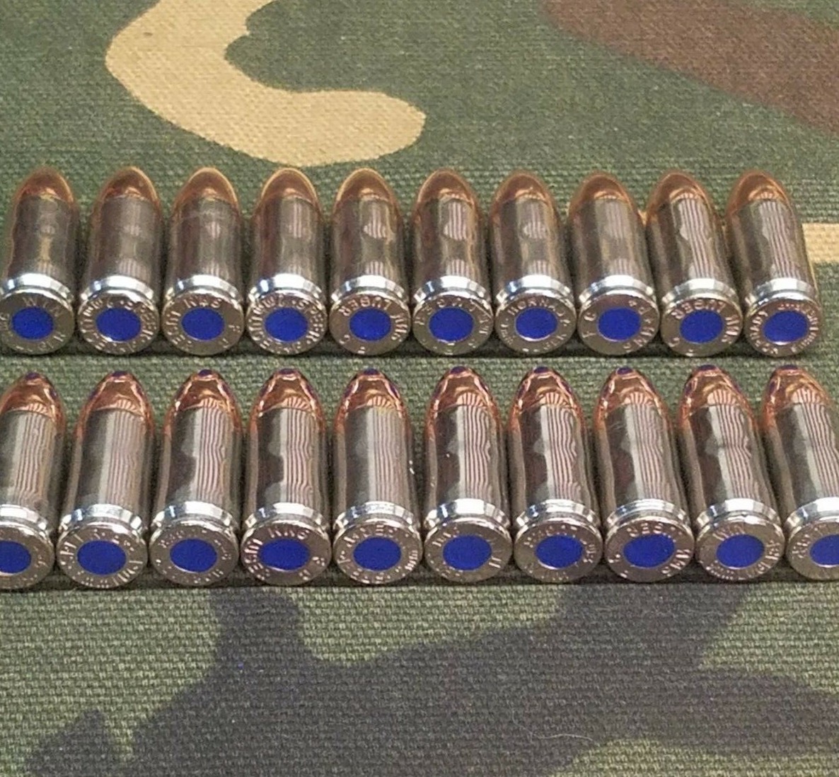 9MM LUGER SNAP CAPS SET OF 20 (NICKEL+BLUE) REAL 115GN WEIGHT!!!