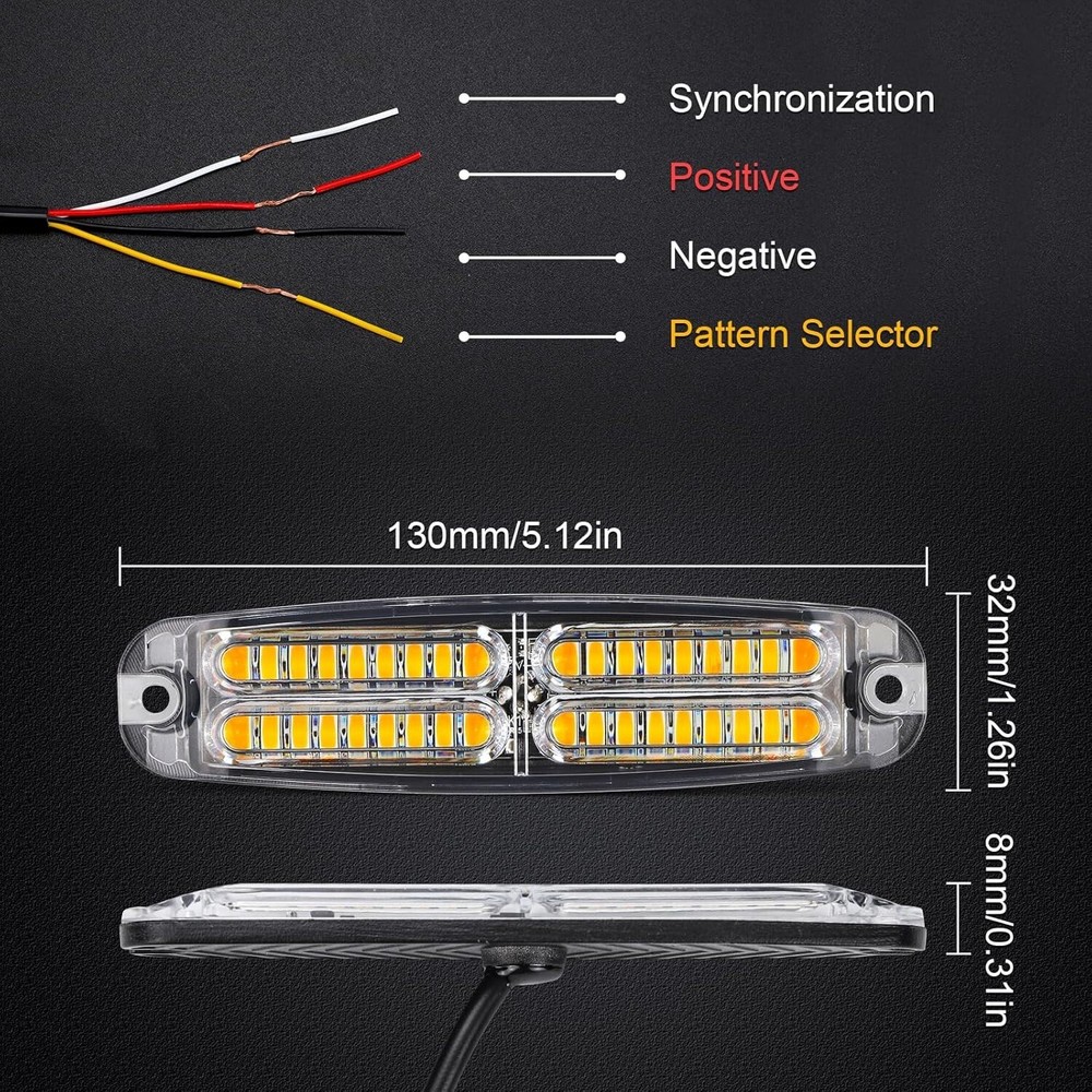 Amber Strobe Lights Kit for Trucks,Sync Feature Emergency Strobe 4 PCS