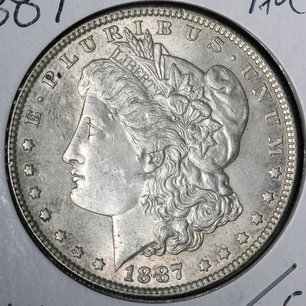1887 Morgan Silver Dollar AU+ E222 JK