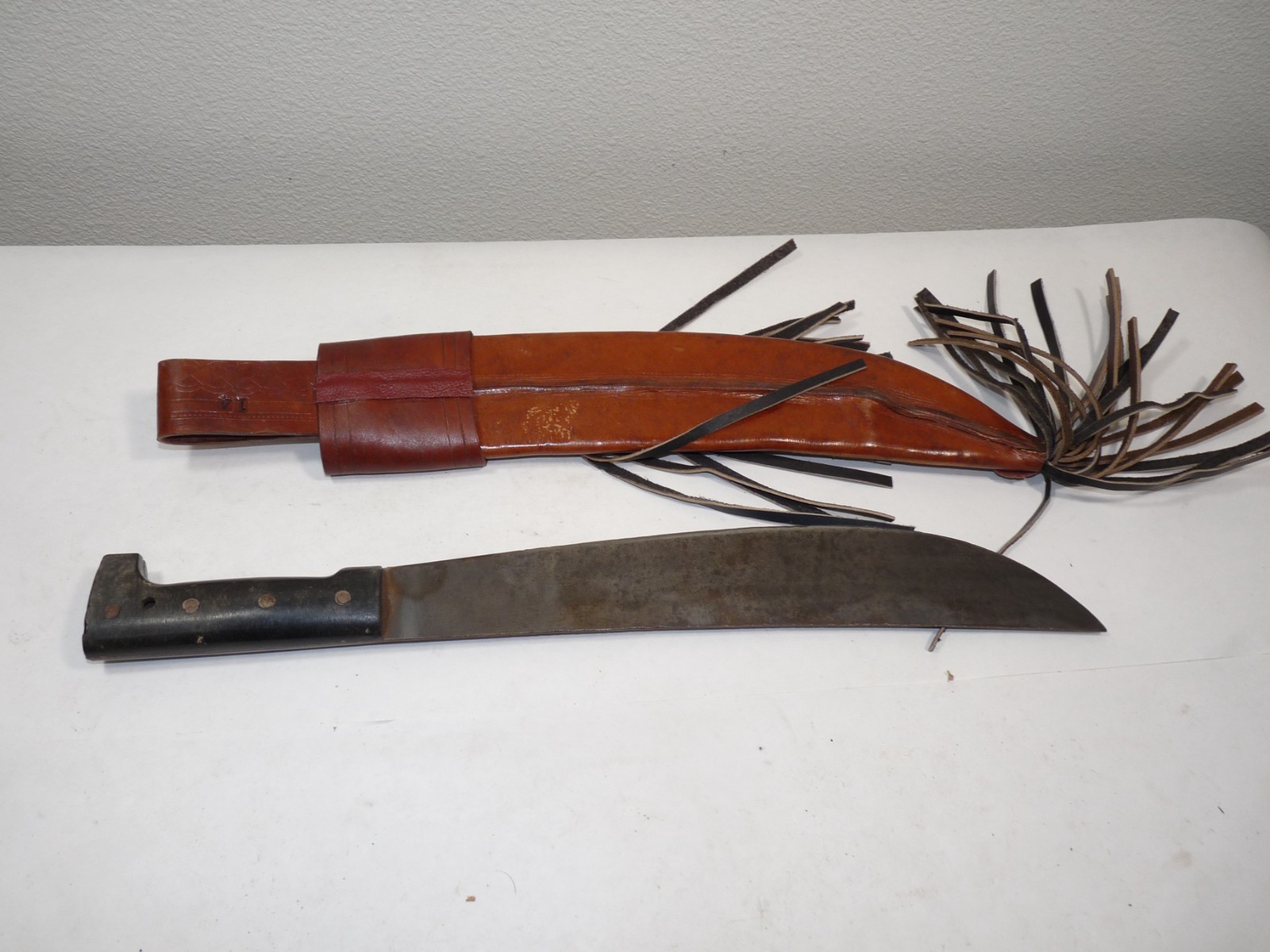 Vintage 14” Legitimus Collins Co. Guatemala Machete w/Panama Leather Sheath