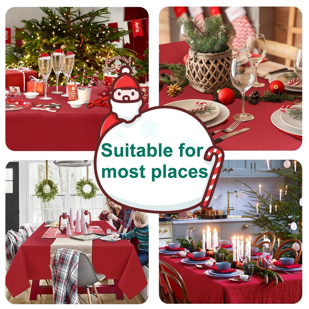 2 Pieces Red Tablecloth Square - Wateproof and Spillproof Kitchen Christmas W...