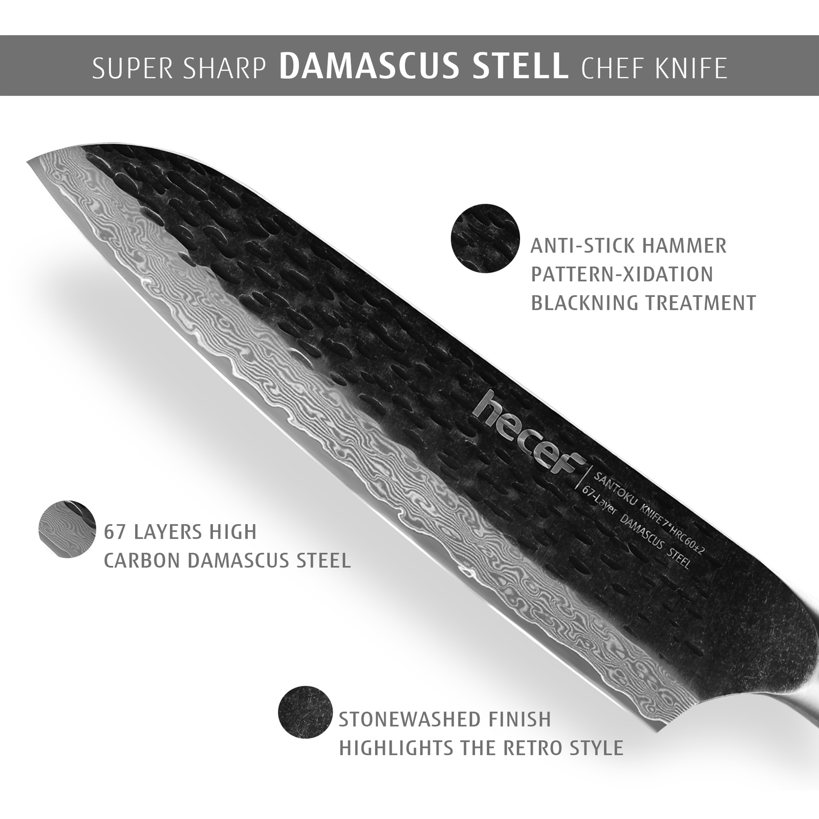 7in Chef Knife Damascus Super Sharp Carbon Stainless Japanese Knife w/ gift box