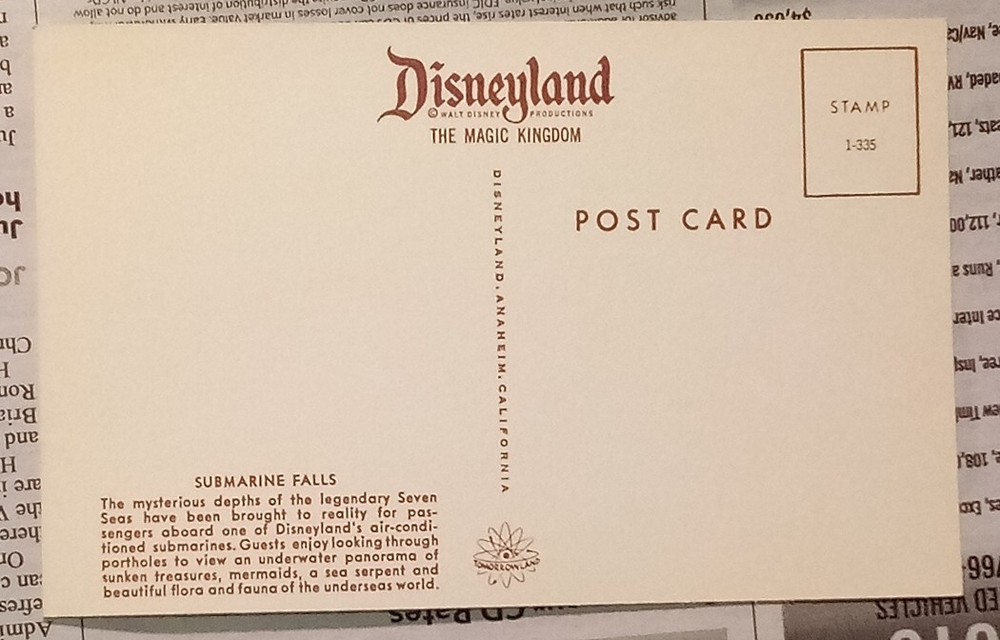 Disneyland Submarine Falls Unused Postcard