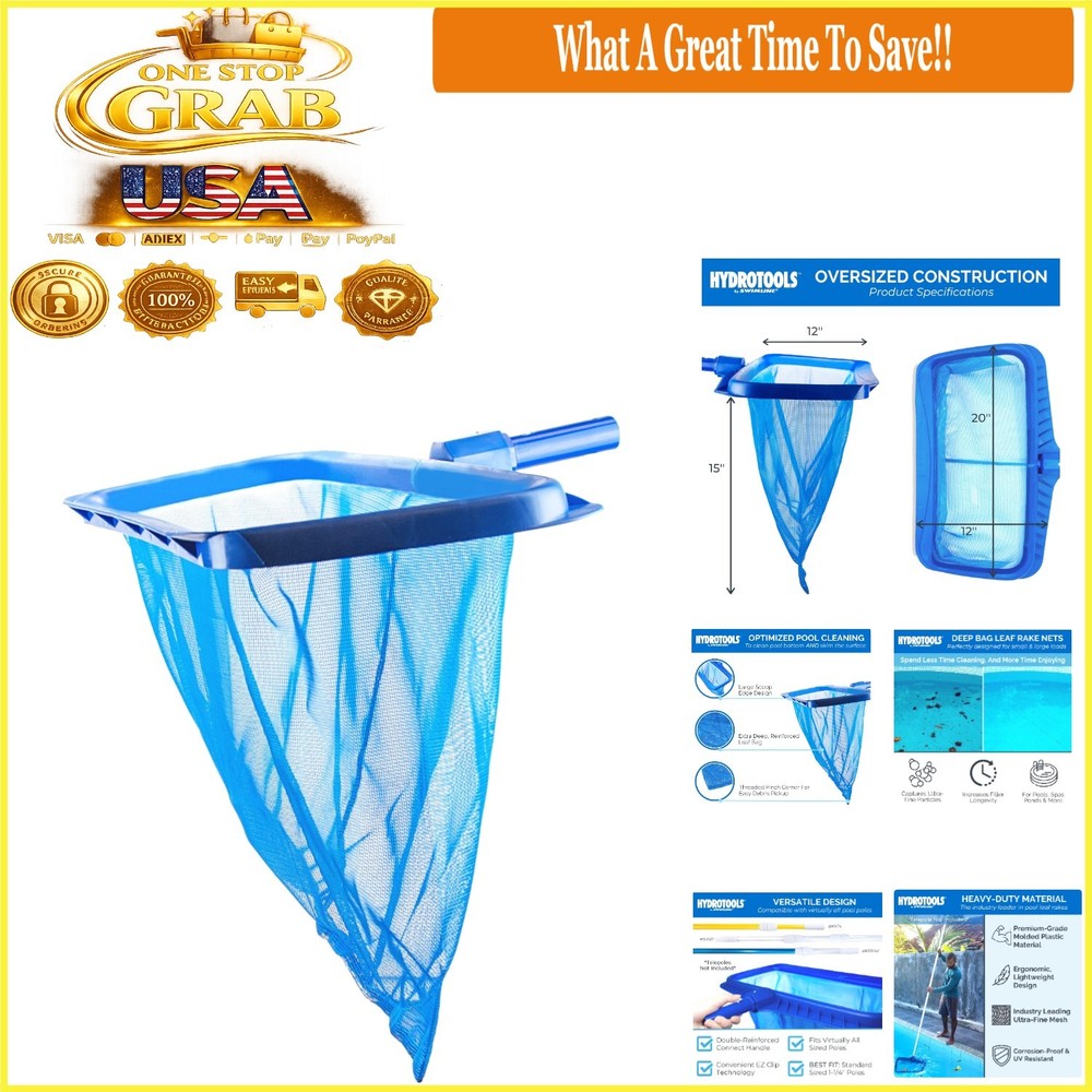 Hydrotools Leaf Rake Extra Large Deep Mesh Pool & Pond Skimmer Net
