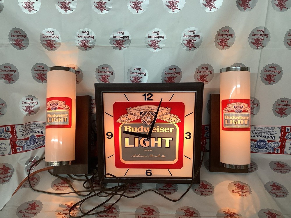 Budweiser Light Clock With Two Sconces