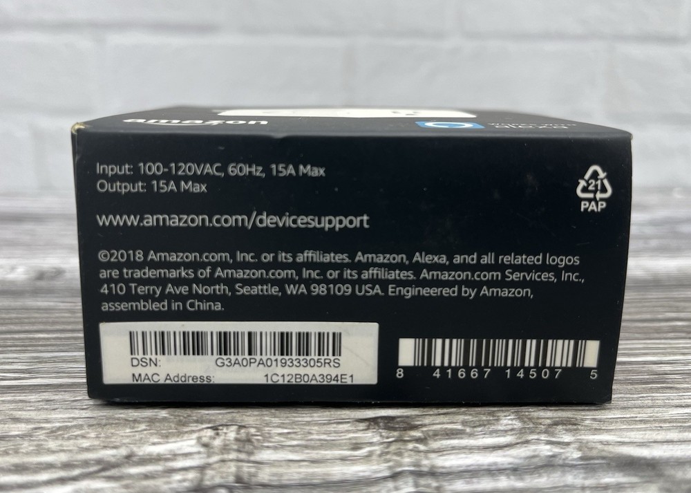 Amazon Smart Plug Wi-Fi Alexa Compatible App-Controlled Indoor 15A White