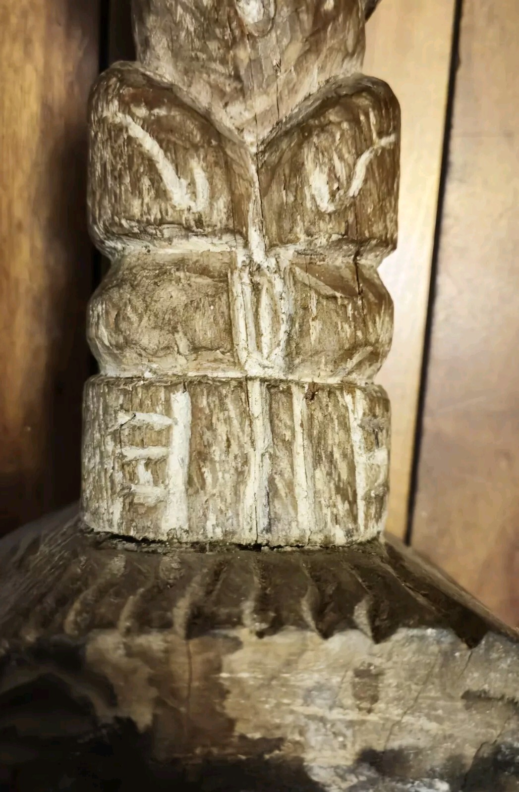 FINE OLD Carved Wood Tiki Totem Sculpture 1900’s Great Patina 7x7x14.