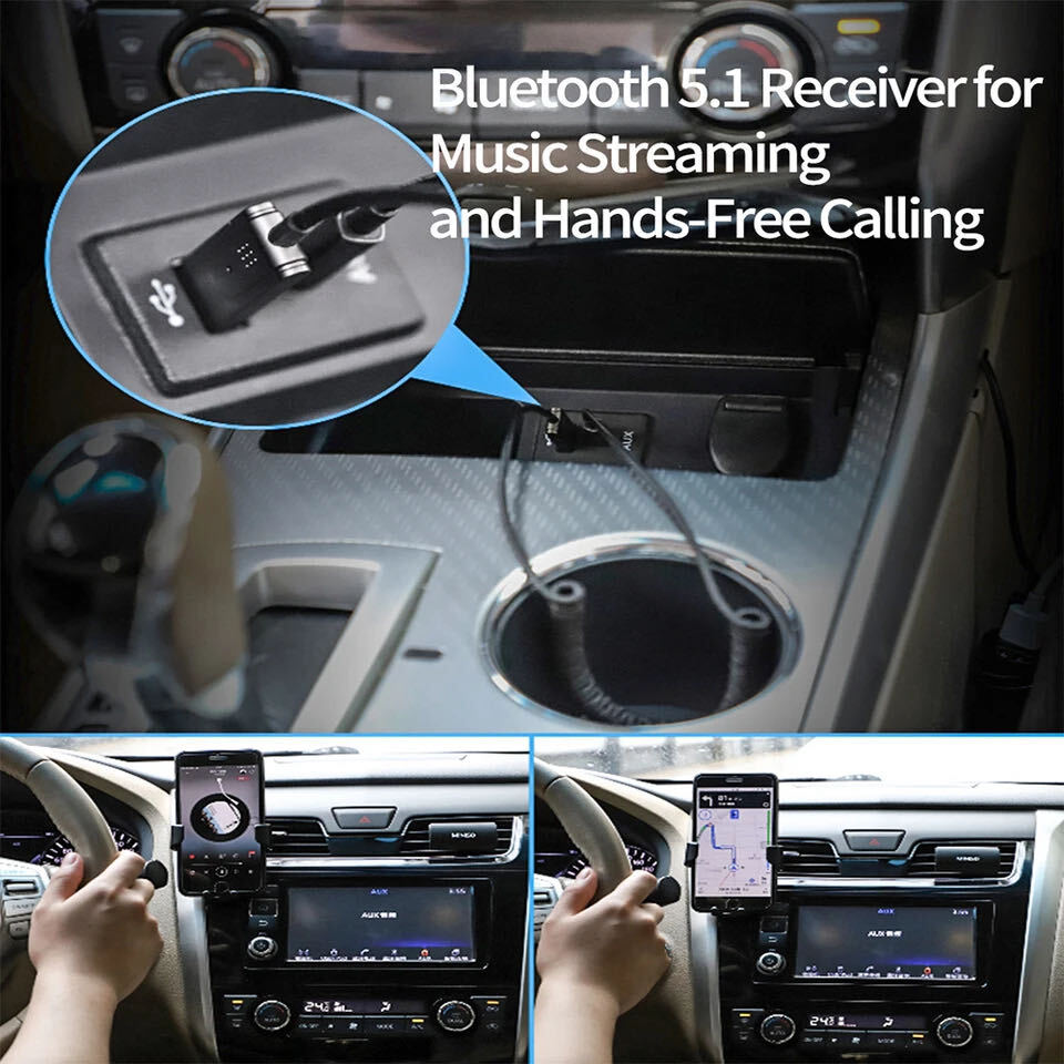 Aux to Bluetooth 5.1 Adapter 3.5mm Bluetooth Receiver Microphone for Car