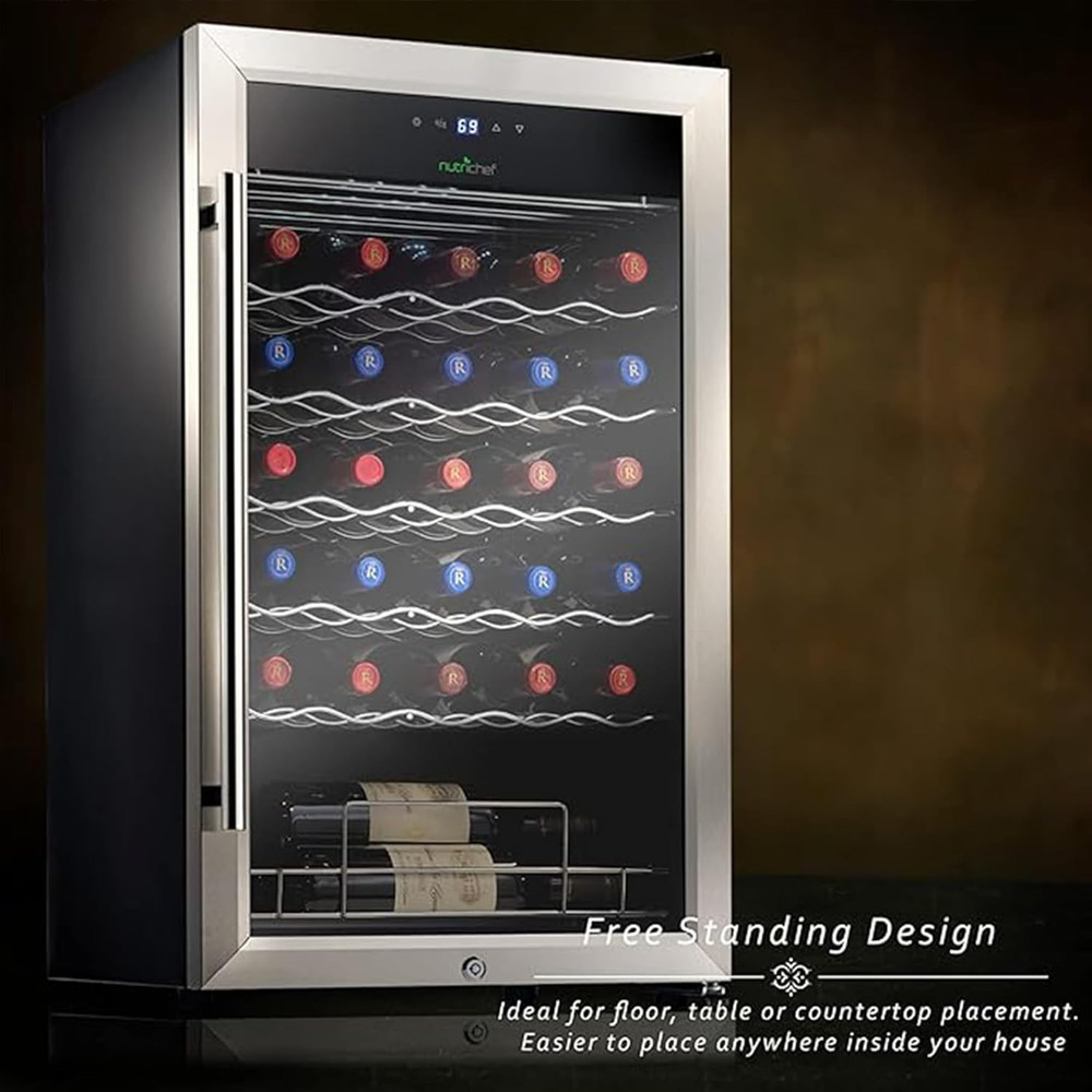 34 Bottle Wine Fridge - Single Zone Beverage Refrigerator with Adjustable Temper