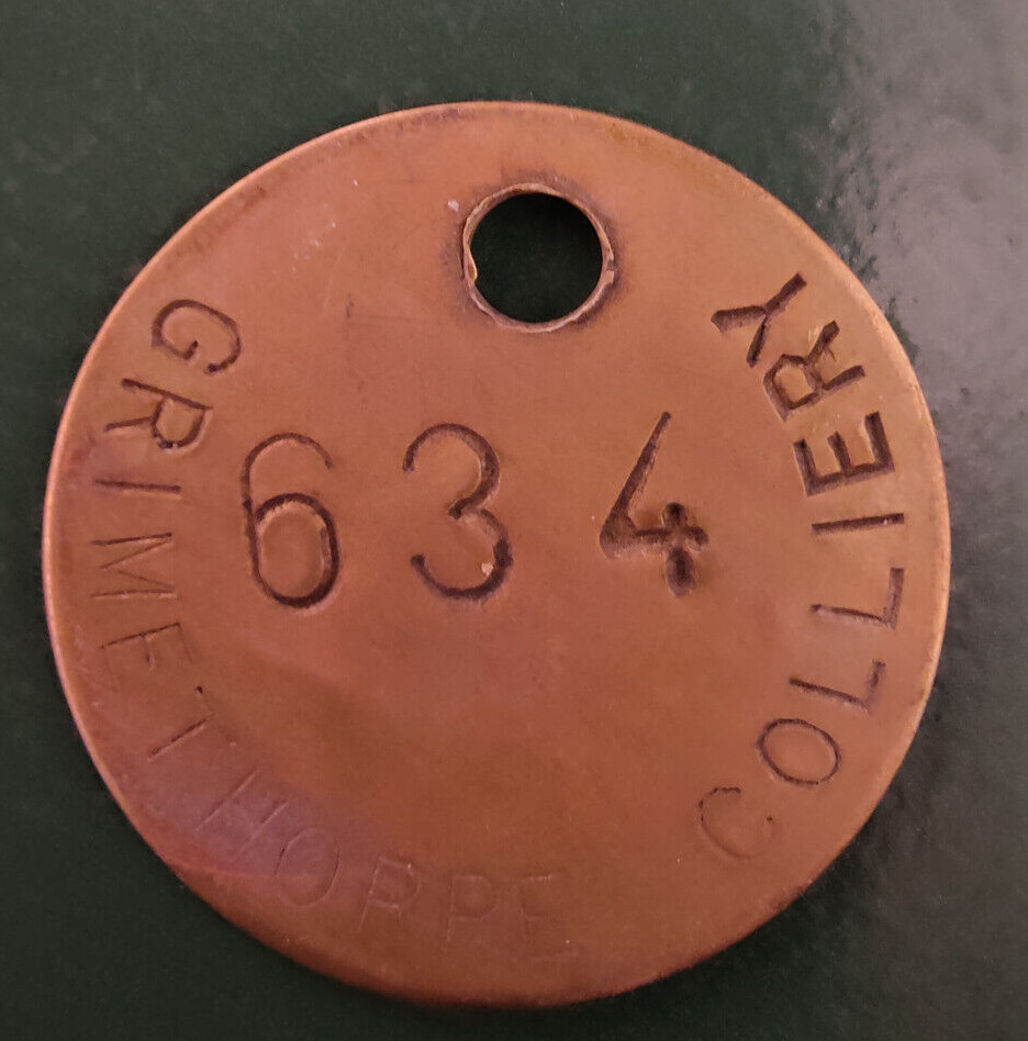 GRIMETHORPE Colliery Pit Check Tally - marked GRIMETHORPE COLLIERY 634