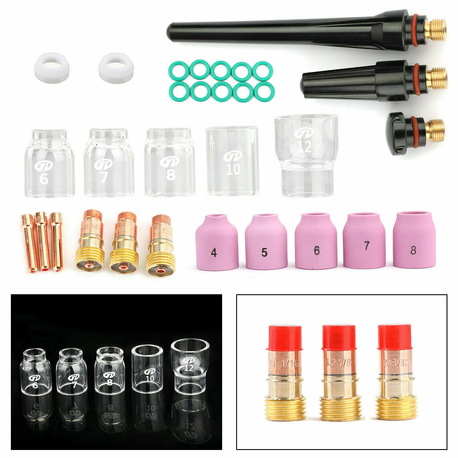 31Pcs TIG Welding Torch Stubby Gas Lens #12 Glass Cup Kit Fits WP-17/18/26