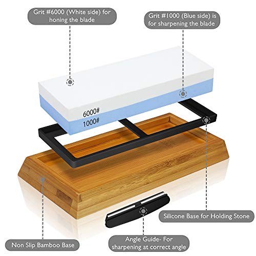 Whetstone Knife Sharpening Stone Set, 2-Sided Premium Wet Stone Sharpener