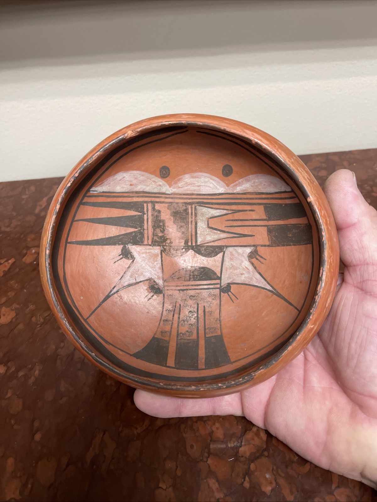 Nampeyo Hopi black and white on red pottery bowl.