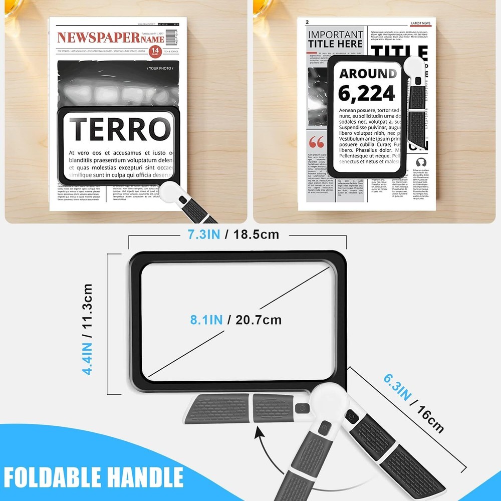 5X Magnifying Glass for Reading, Full-Page Large Rectangle Lighted Magnifier