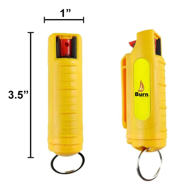 BURN Pepper Spray Keychain Self Defense Security Case Molded 1/2oz Yellow