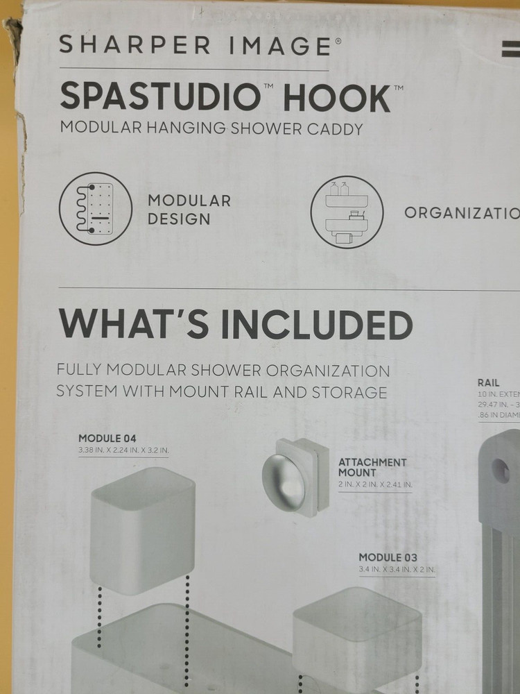SHARPER IMAGE The SpaStudio Hook, 3 Tier Adjustable Modular Hanging Shower Caddy