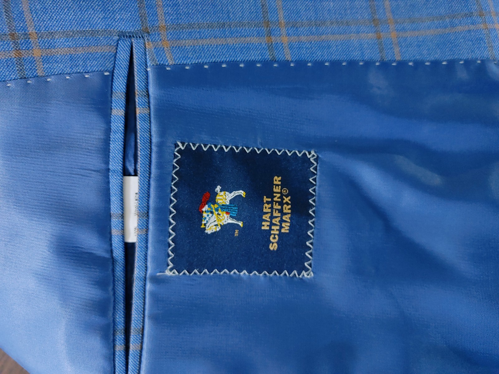 Hart Schaffner Marx Blazer Men 42S Plaid Royal Light Blue Sport Coat Jacket Wool