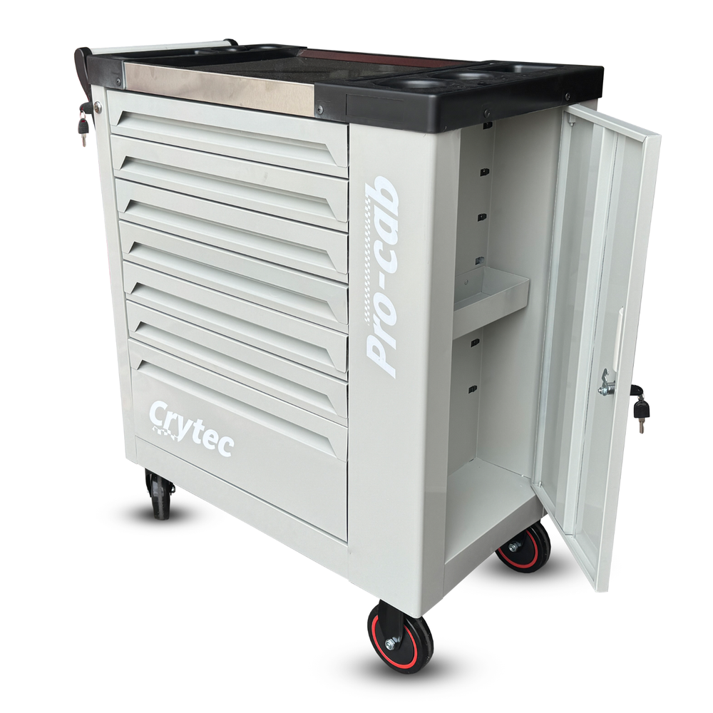 Crytec Tool Box With Tools 7 Drawers Roller Cabinet with 250 piece tool Kit Grey
