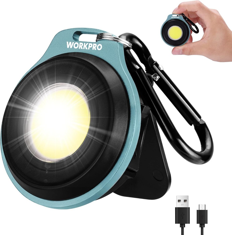 WORKPRO COB Keychain Light Rechargeable Magnetic Mini Flashlight with Hat Clip