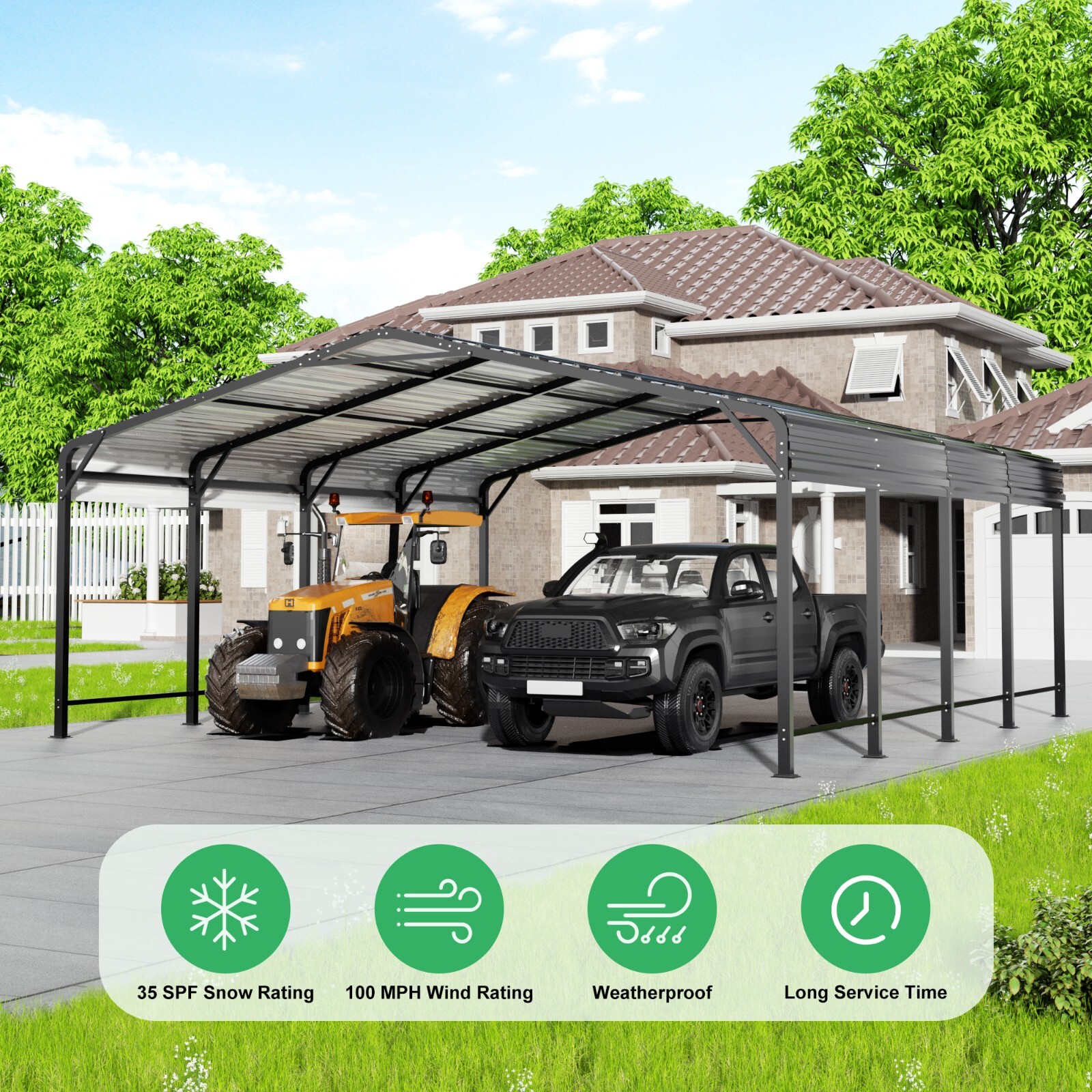 Heavy-Duty Metal Carport 20x20FT/12x20FT/10x15FT Outdoor Shelter for Car & Boat