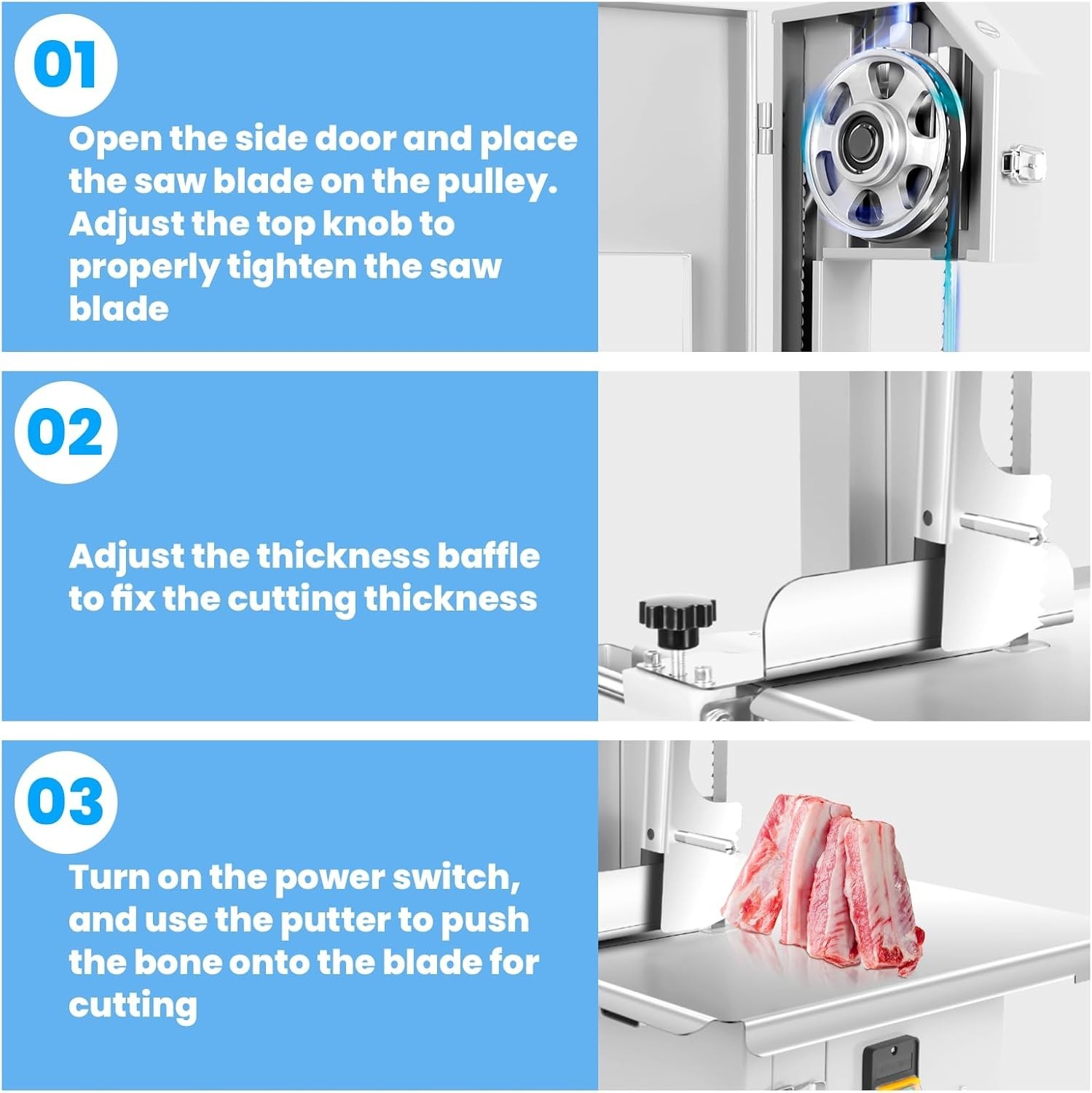 1000W Electric Bone & Meat Bandsaw Machine Frozen Meat Cutter w/ 8 Saw Blades