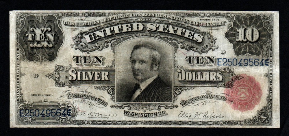 TOMBSTONE NOTE!  1891 $10 LARGE Size VF+ Silver Certificate!