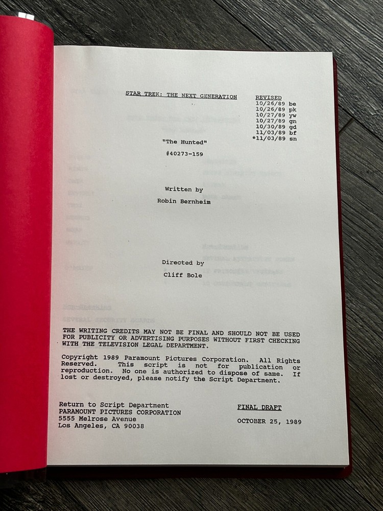 STAR TREK Script The Next Generation The Hunted Final Draft October 25 1989