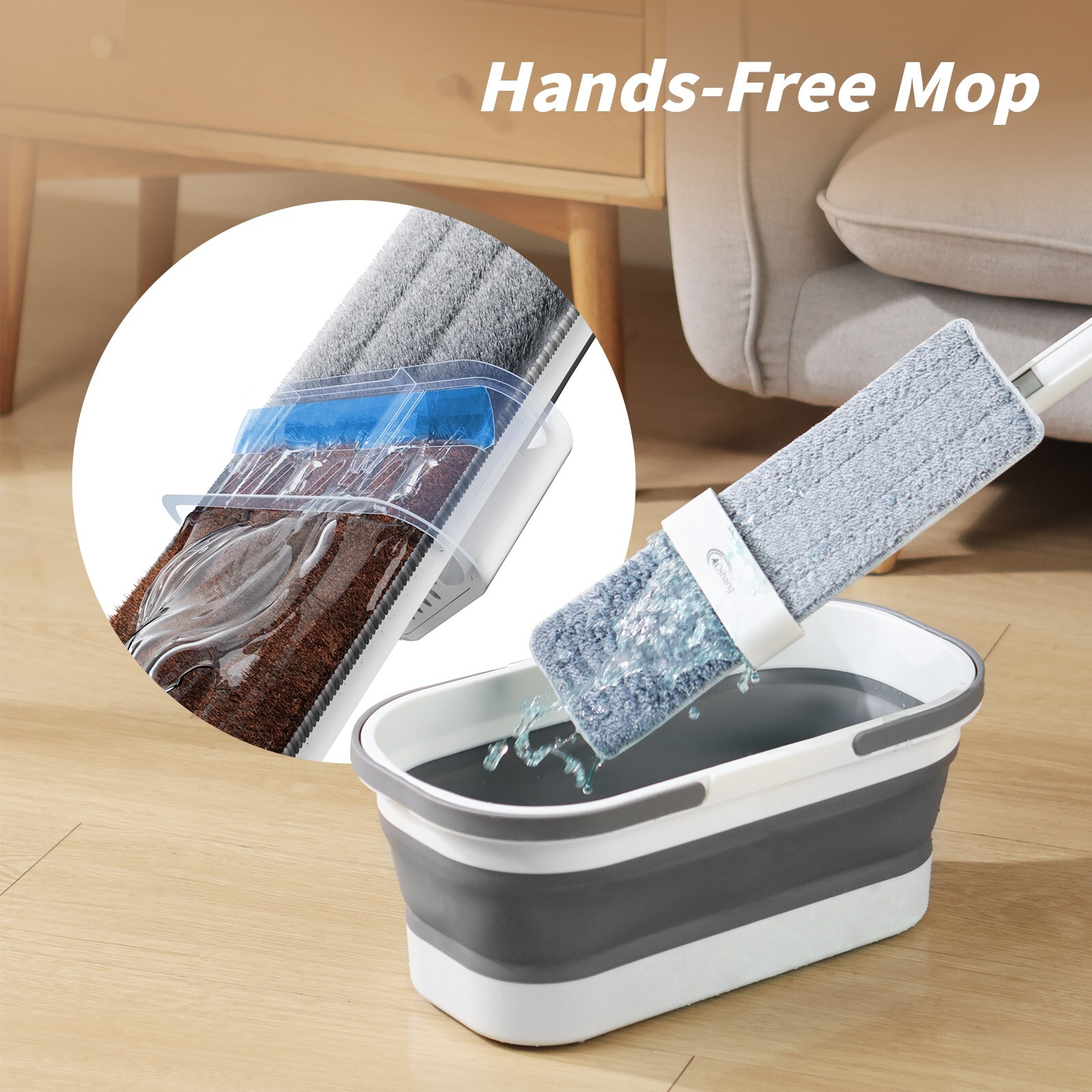 oshang Flat Mop and Foldable Bucket Set. Mops for Floor Cleaning