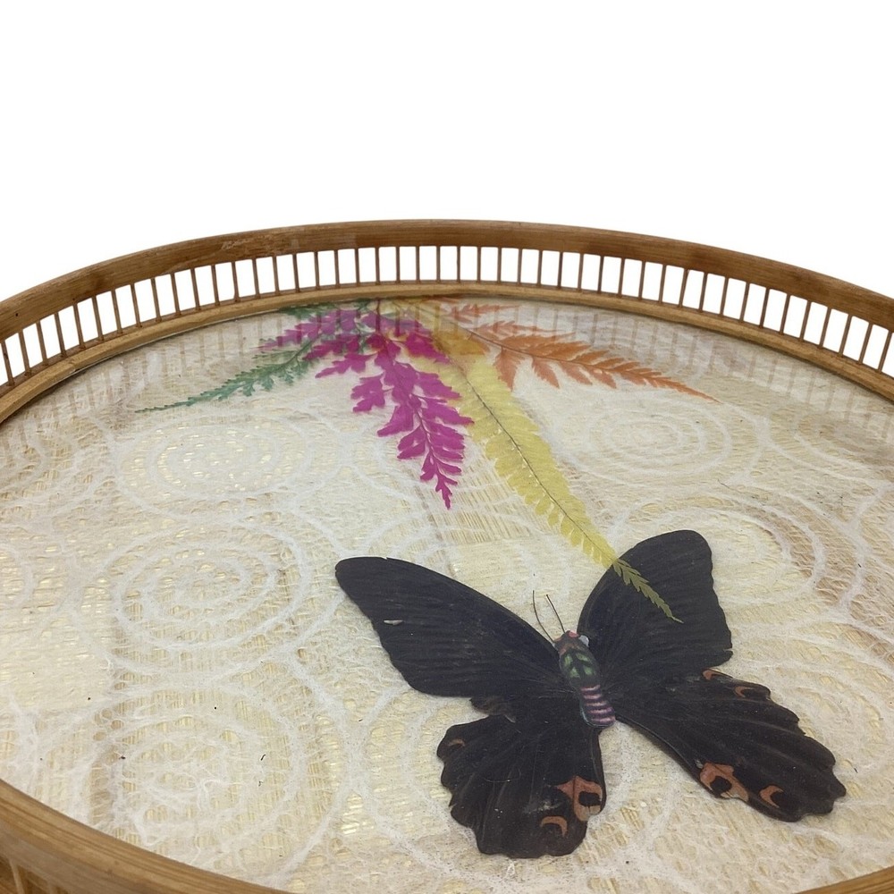 Sears Bamboo Round Tray Butterfly Floral