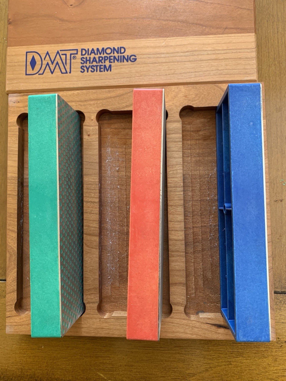 DMT Diamond Sharpening System 3 Pc 6" Stones Set Whetstone Wood Storage Box USA