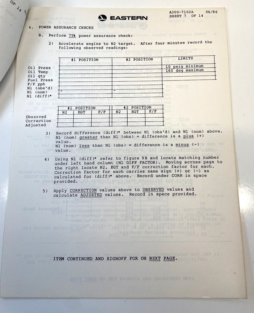 VTG Eastern Airlines Airbus A300 Engine & Systems Operational Check Record Form